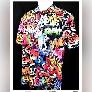 NWT Fresh Bel-Air Graffiti Men Short Sleeve Shirt 4Way Stretch fabric L…